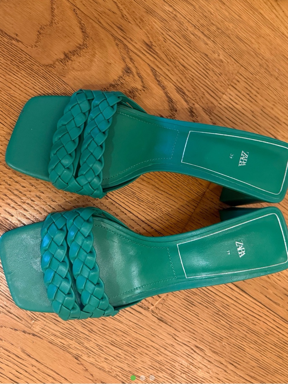 Zara Teal Braided Square-Toe Slide Heels